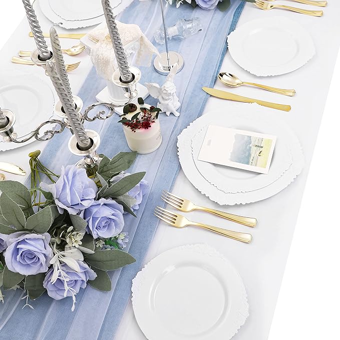 Morejoy 100PCS White Plastic Plates竊똚hite Disposable Plates竊똈nclude 50 Pieces 10.25 Inch Dinner Plates & 50Pieces 7.5 Inch Dessert Plates,Perfect for Weddings & Party