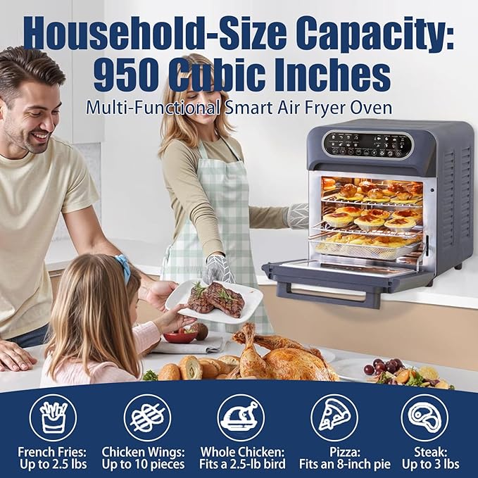 Air Fryer Toaster Oven, Countertop Convection Oven - 1700W Stainless Steel 950 Cubic Inches with Large Capacity, 24 Cooking Functions & Digital Controls for Baking, Roasting, Broiling, Reheating