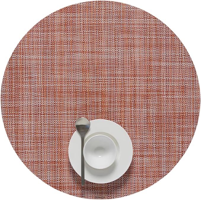 Chilewich Mini Basketweave Placemats in Cinnamon - Set of 4 - Easy Care Woven Tabletop Textiles - Indoor/Outdoor - 15" Round
