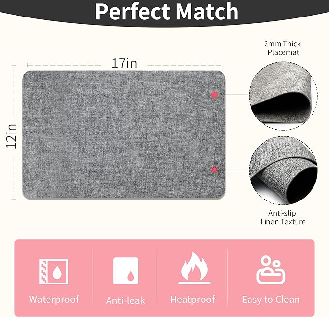 Maxpearl Faux Leather Placemats Set of 4 - Waterproof - Wipe Clean - Heat Resistant - Anti Slip Dining Table Place Mats, Suitable for Indoor & Outdoor Use, 17?쇺쇒?2?쇺? Grey