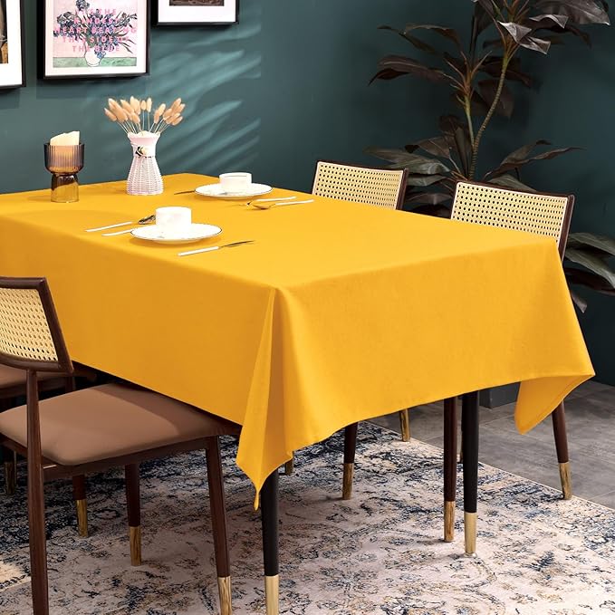BALCONY & FALCON Table Cloth for 6 Foot Rectangle Tables ??Waterproof, Wrinkle-Free Farmhouse Tablecloth for Dining, Kitchen, Wedding, Baby Shower & Holiday Gatherings (Yellow, 57" x 118")
