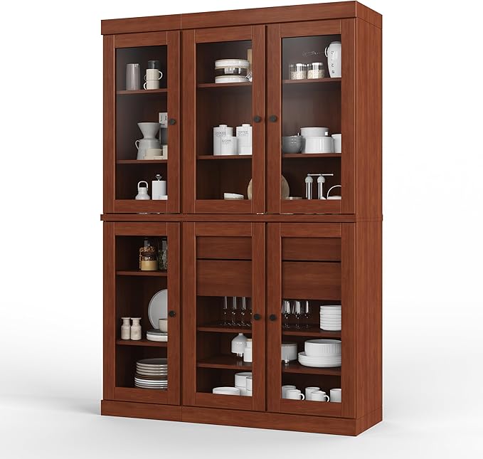 Palace Imports 100% Solid Wood 48.5" Pantry China Cabinet with Clear Glass Doors, 2-Drawers and Adjustable Shelves (Mocha)