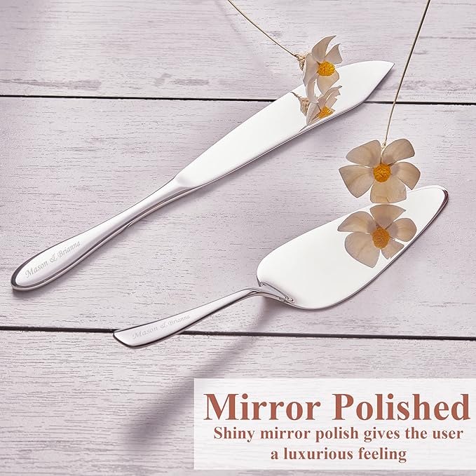 Cake Cutting Set for Wedding, Personalized Custom Engraved Cake Knife and Server Set, Classic Design 18/10 Stainless Steel Pie Cakes Serving of 2 Piece