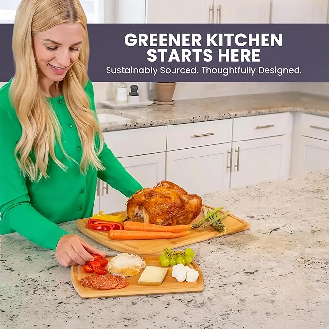 Extra Large Bamboo Cutting Board Set of 2 ??Wood Cutting Boards for Kitchen with Glue-Free Surface??& Juice Groove ??Non-Toxic Wooden Chopping Boards, FSC-Certified, Durable Carving Boards