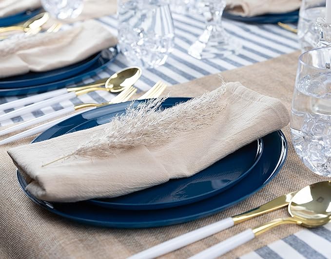 [30 Pack 6.3''] Dark Blue Plastic Party Plates Edge Collection Premium heavyweight Elegant Disposable Tableware Dishes