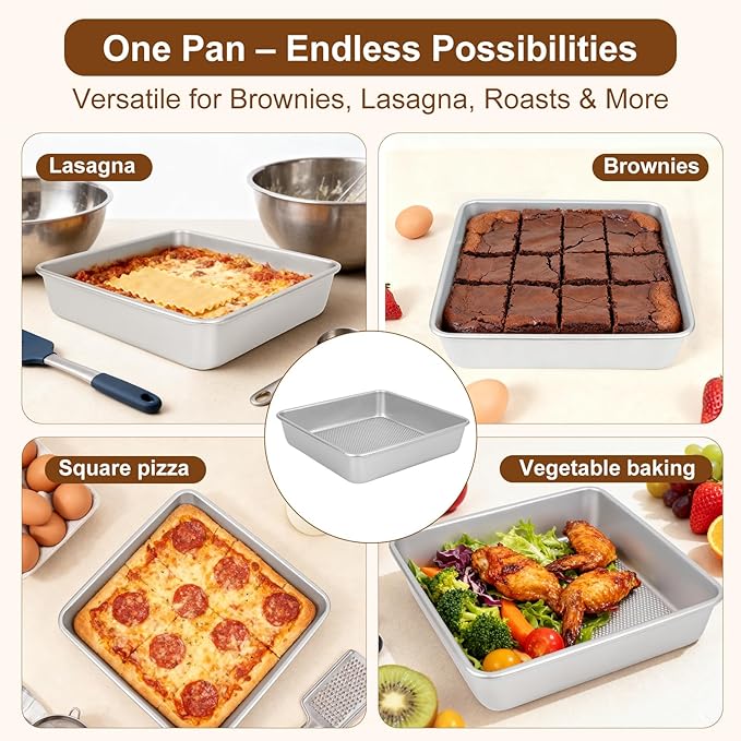 Logario 9-Inch Square Cake Pan Set of 2, Heavy Duty Nonstick with Textured Honeycomb Surface, Aluminized Steel BPA & PFOA Free, Warp Resistant, Even Heating for Brownies, Lasagna, Pizza & Casseroles