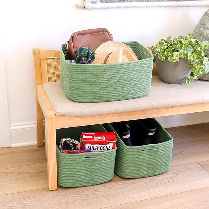 NaturalCozy Storage Baskets 16.8?쓝13?쓝7.6??Cotton Rope Woven Baskets for Organizing 3-Pack | Toy Storage Bins | Basket for Shelves, Laundry, Blanket, Clothes, Closet, Kitchen, Bathroom, Gifts