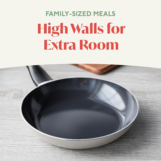 Deco 9.5??Nonstick Frying Pan Skillet, Made in Italy, Diamond Ceramic PFAS-Free, Dishwasher & Metal Utensil Safe, Durable Gloss Enamel Finish, Stay-Cool Handle, High Walls-Extra Room, Taupe