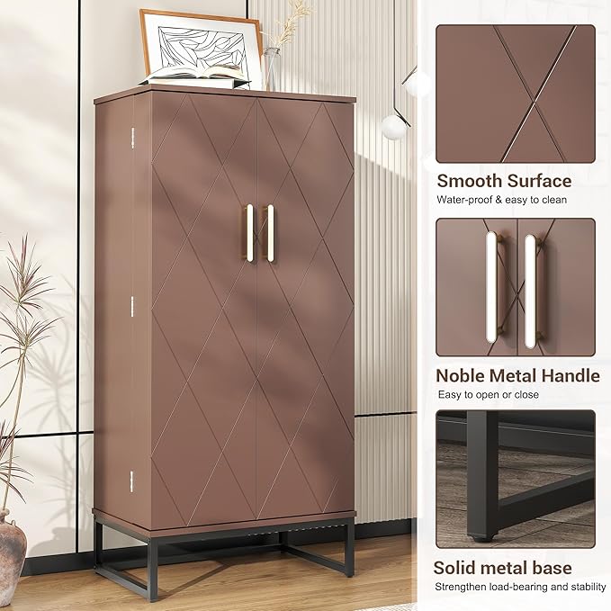 51??Pantry Cabinets, Freestanding Kitchen Pantry Storage Cabinet with Adjustable Shelves, Buffet Cupboards Storage Cabinet for Home Office Use (Brown)