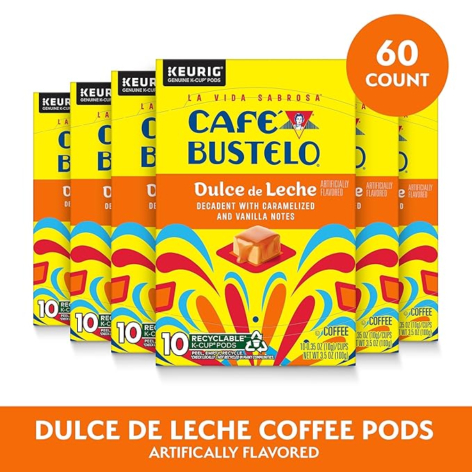 Caf챕 Bustelo Dulce de Leche Artificially Flavored Coffee, 10 Ct. K-Cup pods (Pack of 6)