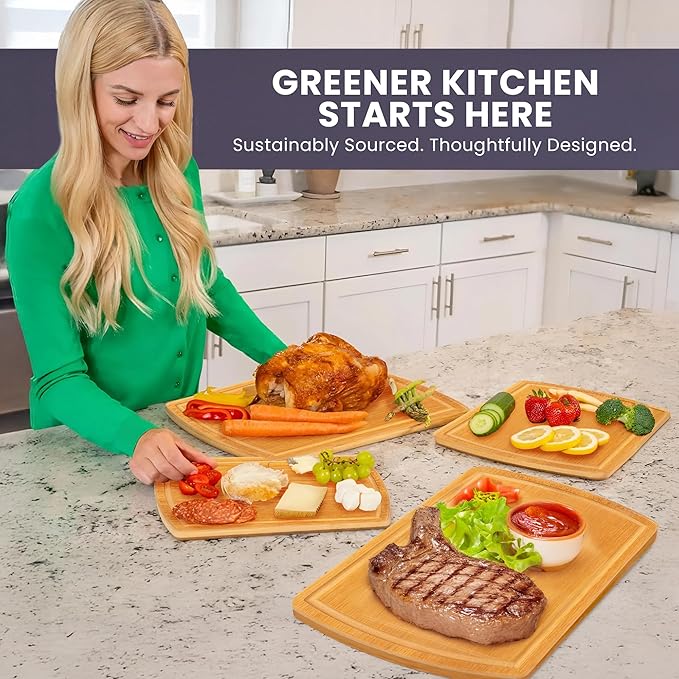 Glue-Free Surface??2XL Extra Large Bamboo Cutting Board Set of 4 ??Small, Medium, XL, and Oversized Sizes from Chopping Vegetables to Carving Meat & Turkey for Large Family Meal Prep and Gatherings