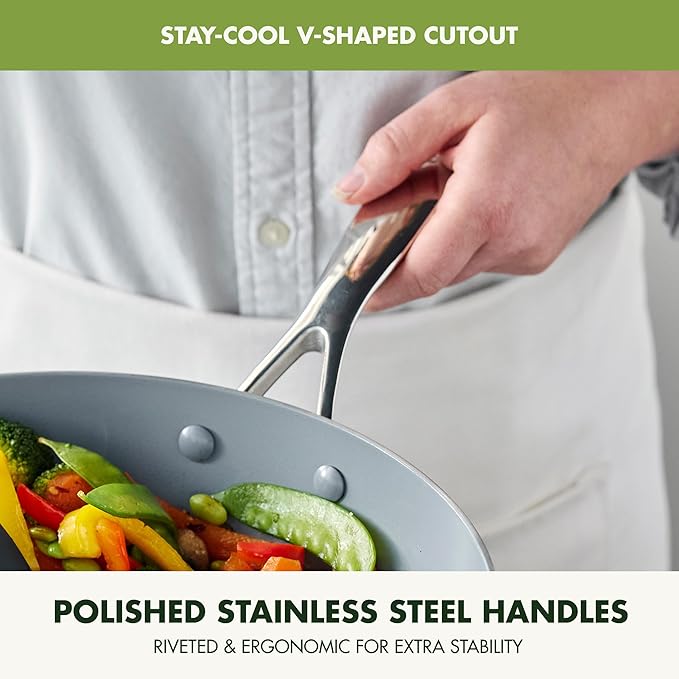 GreenPan Valencia Pro Tri-Ply Stainless Steel 5QT Saut챕 Pan with Lid, Ceramic Nonstick PFAS-Free Coating, Multi Clad Cookware, Induction, Dishwasher Oven and Broiler Safe