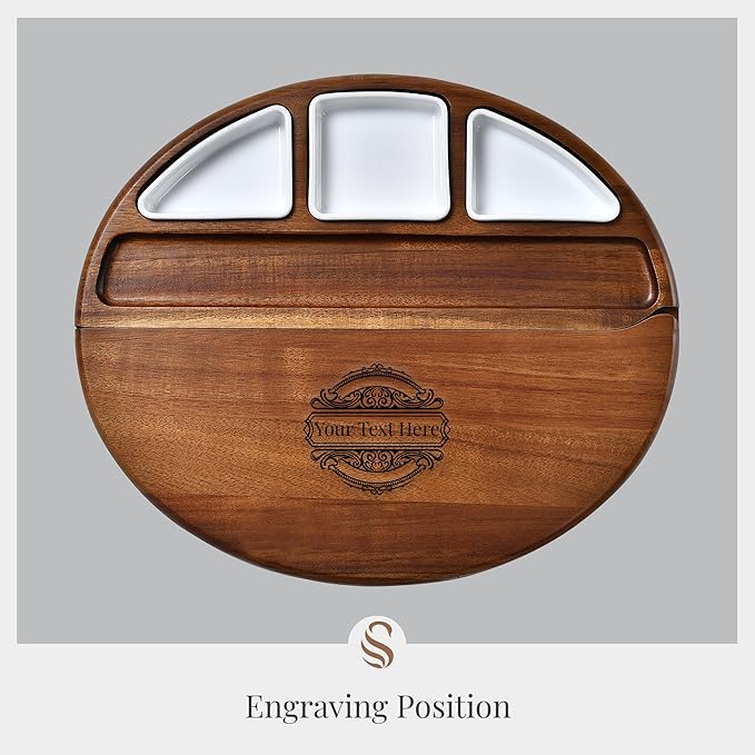 Shanik Large Acacia Wood Cheese Board ??Premium Charcuterie Set with Knife Holder, Cutting Surface & Serving Tray for Parties, Weddings, Gifts