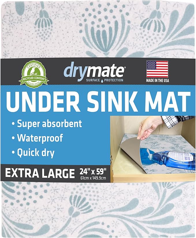 Drymate Premium XL Under Sink Mat, Waterproof Cabinet Protection Mats for Kitchen & Bathroom, Absorbent Shelf Liners, Slip-Resistant, Non-Adhesive, Machine Washable (USA Made)(24?쓝59??(Light Blue)