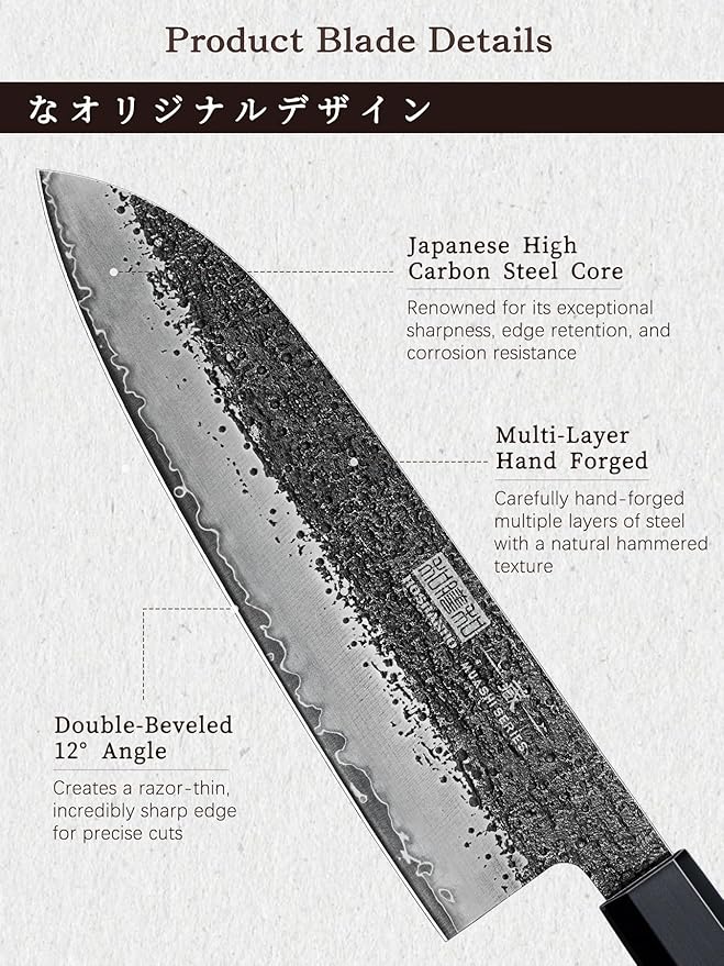 HOSHANHO Santoku Knife 7 Inch, Japanese Hand Forged Chef Knife, Ultra Sharp High Carbon Steel Kitchen Knife with Octagonal Rosewood Handle