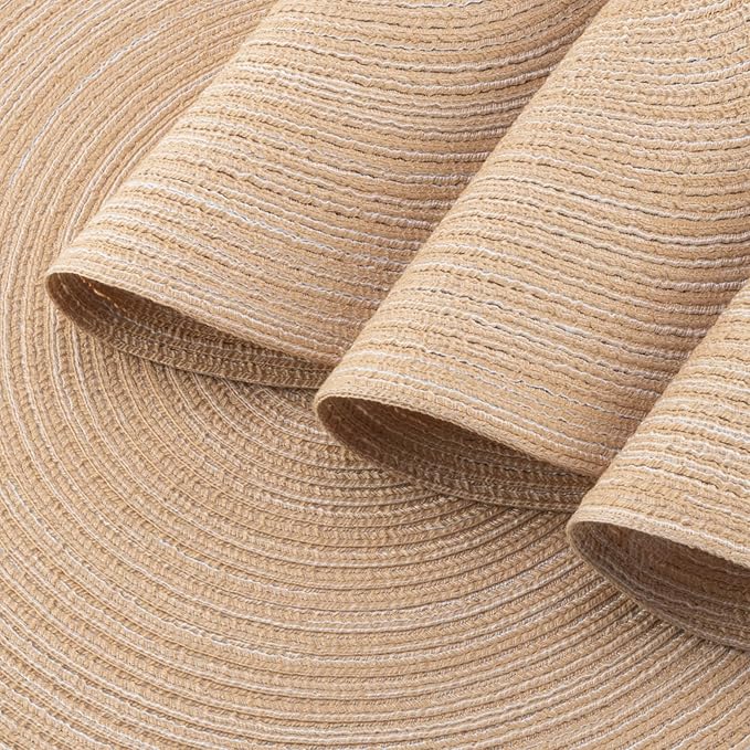 Winknowl Round Braided Placemats Set of 8 Washable Woven Heat Resistant Table Mats for Kitchen Dining Tables 15 inch Round Place Mats (Beige,8)