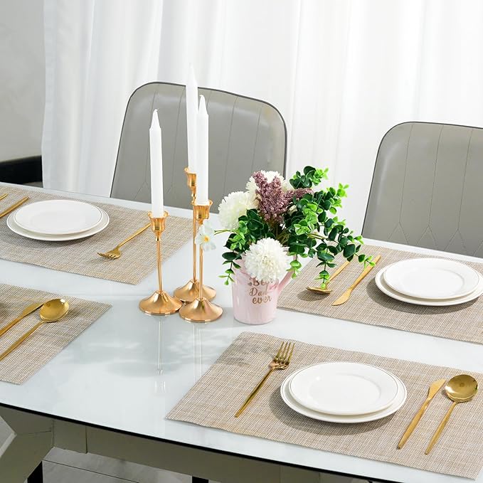 flohar Placemats Set of 12竊똍on-Slip PVC Weave Table Mats Easy to Clean竊똇eat Resistant Place Mats for Kitchen Dining Table Decoration Indoor Outdoor竊똁eige