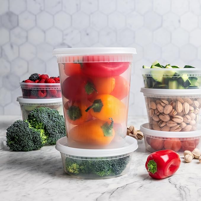 Deli Containers with Lids 16 oz Pint (240 Pack) Bulk Case ??Plastic Food Storage Container for Freezer 16oz Disposable containers Airtight Covers Great For Soup 16 Ounce [240 Sets Case/Pack]
