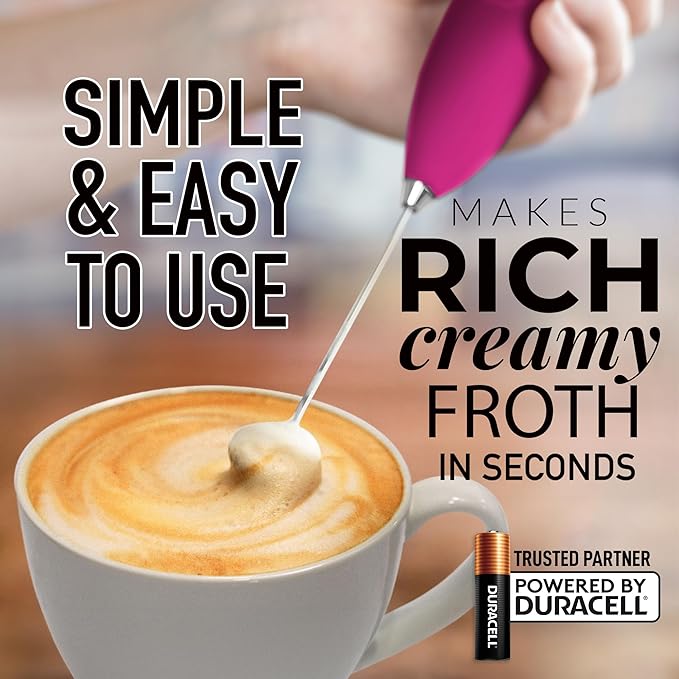 Zulay Kitchen Milk Frother Handheld Electric Whisk with AA Duracell Batteries ??Durable Drink Mixer for Coffee, Lattes, Cappuccinos & More - Hot Pink