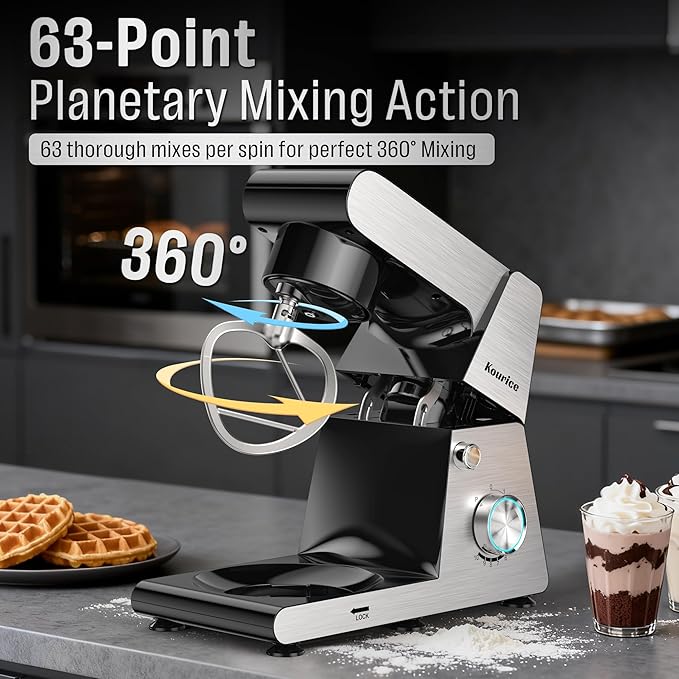 Stand Mixer Body with Stainless Steel Cladding Pro-Grade Powerful Kitchen Mixer for Baking Bread Dough Cake 10+p Speed Tilt-Head Electric Food Mixer With 6.5QT Bowl Dough Hook Wire Whisk Flat Beater