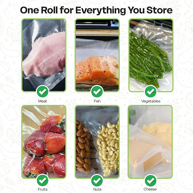 Vacuum Sealer Bag - Pack of 3 Rolls | 8inch x 20 Feet | Commercial Grade BPA Free Food Storage Bags for Storage & Sous Vide | Customized Size Heavy Duty & Freezer Safe Vac Bags for Storage