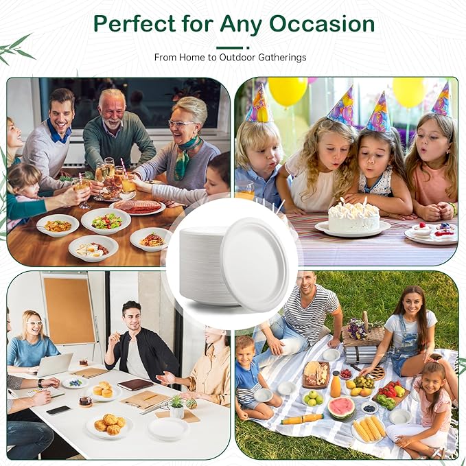 ?윸 ?뿙?뿻?뿰?뿵, ?윮?윯?윺-?뿣?뿮?뿰?뿸 Compostable Paper Plates, Heavy-Duty Biodegradable Disposable Dish Made from Bagasse, Perfeck for Snacks, Desserts, Party, Wedding and More (White)