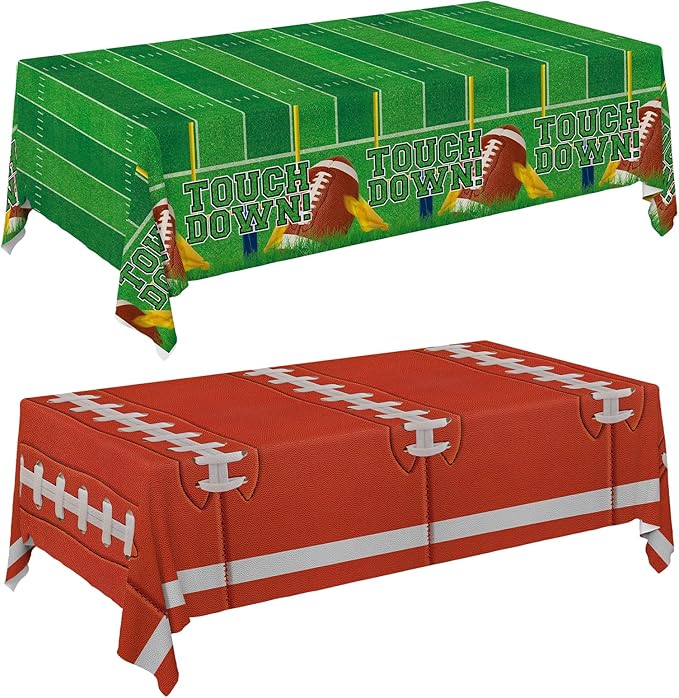 Gatherfun 2-Pack Football Decorations ??Touchdown Tablecloth Set, 54x108 Disposable Plastic Covers for Game Party, Birthday Party & Football-Themed Favors