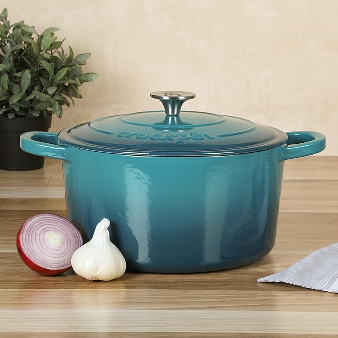 Crock-Pot Artisan 7-Quart Round Dutch Oven ??Teal Ombre, Enameled Cast Iron Oven Safe Cookware