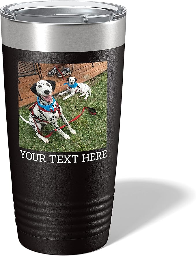 Personalized 20oz (17 Colors) Photo Picture Printed Insulated Stainless Steel Powder Coated Tumbler with Lid ??Customized Mother's Day Gift Gift for Him Men, Custom Coach Gifts Team Mom Dad (Black)