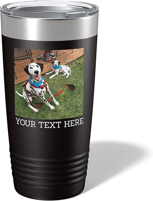 Personalized 20oz (17 Colors) Photo Picture Printed Insulated Stainless Steel Powder Coated Tumbler with Lid ??Customized Mother's Day Gift Gift for Him Men, Custom Coach Gifts Team Mom Dad (Black)