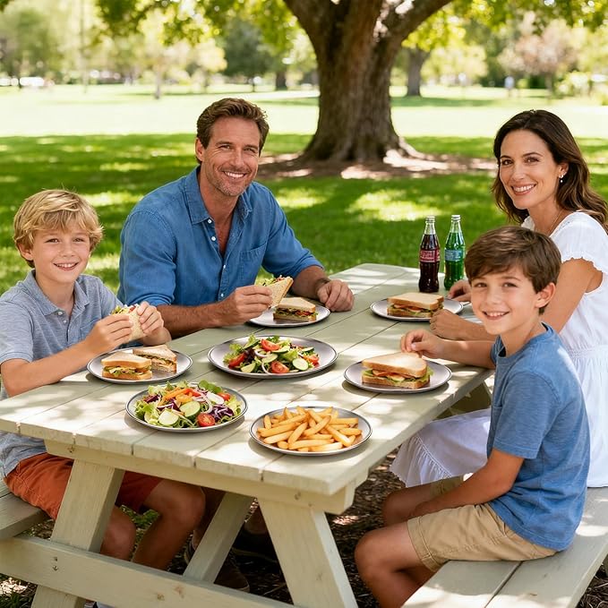 Metal Camping Plates, 6 Pack 9.1 inch Small 201 Stainless Steel Plates, Reusable Pizza Food Serving Snack Eating Salad Dishes Round Shatterproof Brushed Finish Silver Dish Oven Dishwasher Safe