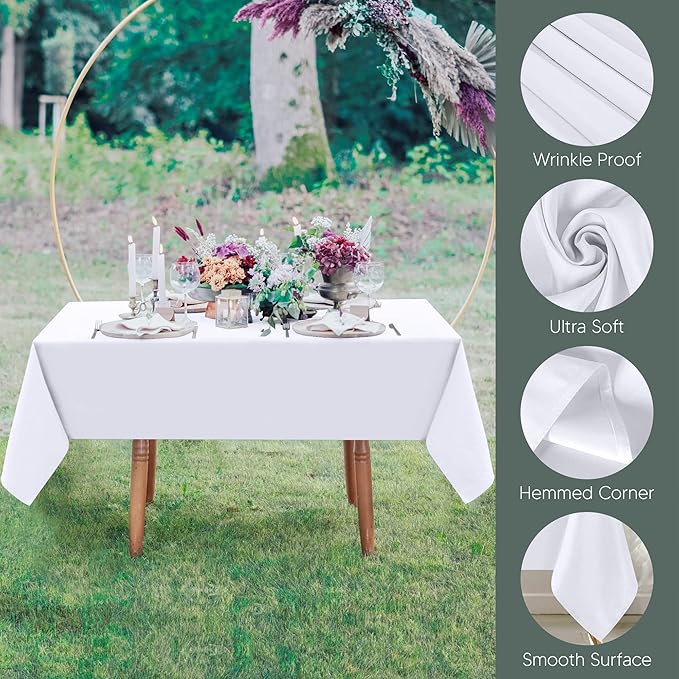 Utopia Kitchen Square Table Cloth 2 Pack(54x54 Inches, White), Tablecloth Machine Washable, Polyester Table Cover for Dining, Buffet Parties, Picnics, Events, Weddings and Restaurants