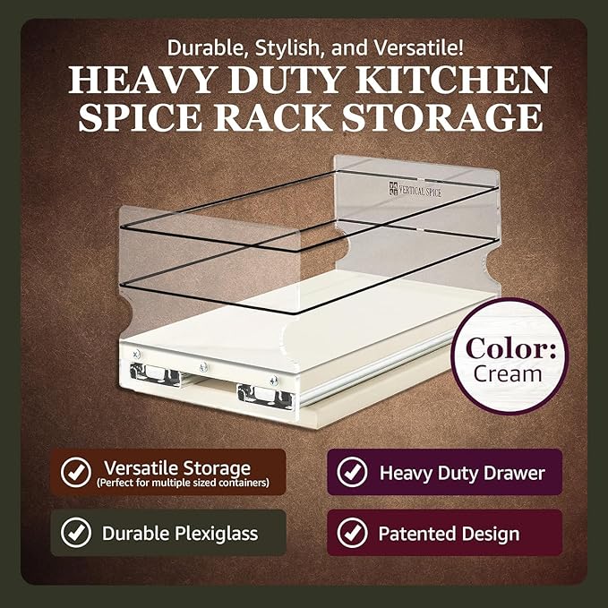 Vertical Spice - Heavy Duty Kitchen Spice Rack Storage - Pull Out Drawers For Kitchen Cabinets - Sliding Pantry Organizers - Seasoning Cabinet Pull Out Shelves - Made in USA - 5.75"W x 5.0"H x 10.6"D