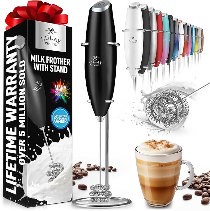 Zulay Kitchen Milk Frother with Patented Tornado Triple Whisk ??Handheld Foam Maker for Coffee, Lattes, Matcha & Hot Chocolate ??Rich, Creamy Froth in Seconds