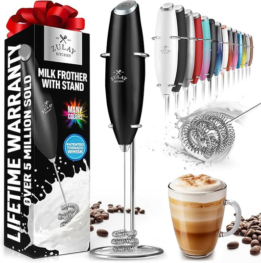 Zulay Kitchen Milk Frother with Patented Tornado Triple Whisk ??Handheld Foam Maker for Coffee, Lattes, Matcha & Hot Chocolate ??Rich, Creamy Froth in Seconds