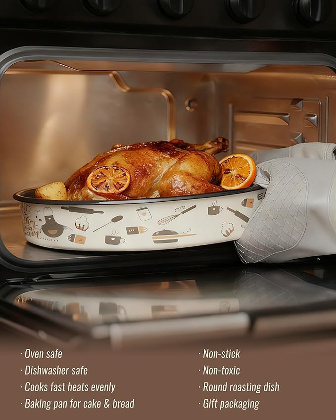 Round Baking Pan Set Roasting Dish 4-Pack 9/10/12/14 Inches Enamel Non Stick Large Cookware for Cake Bread Pie Pizza Turkey Steak, Non-Toxic Oven Dishwasher Safe Mom's Christmas Gift Bakeware