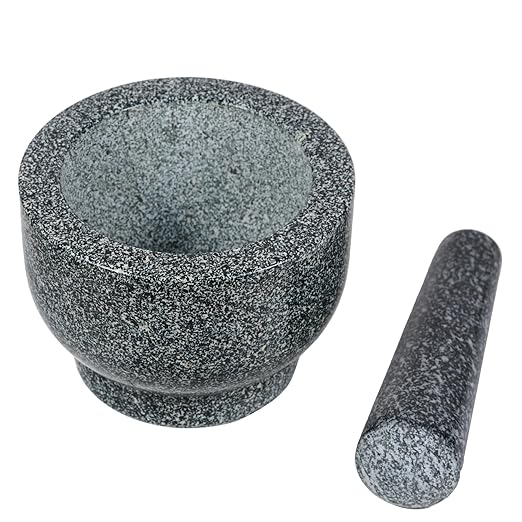 Heavy-Duty Mortar and Pestle Set, 1.5-Cup Granite Material, with Non-Slip Base, 4.72-inch Mexican Grinder, for Grinding Spices and Seeds, Seasoning and Spice Tool (Speckled Gray, 1.5Cup)