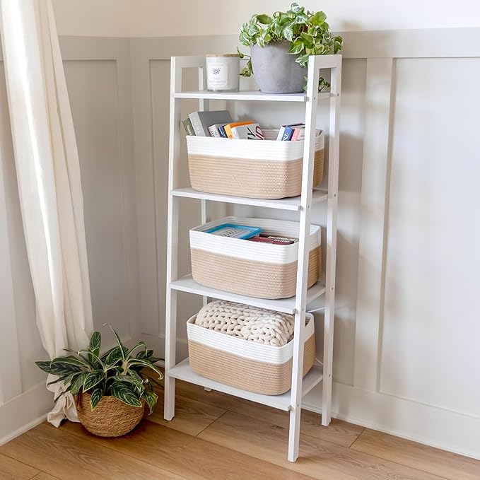 NaturalCozy Storage Baskets 16.8?쓝13?쓝7.6??Cotton Rope Woven Baskets for Organizing 3-Pack | Toy Storage Bins | Basket for Shelves, Laundry, Blanket, Clothes, Closet, Kitchen, Bathroom, Gifts