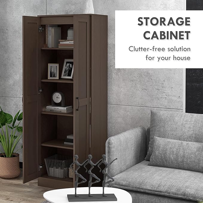 HOMCOM Kitchen Pantry, 69" Tall Storage Cabinet with Adjustable Shelves, Modern Kitchen Storage Cabinet with Soft Close Doors, Coffee