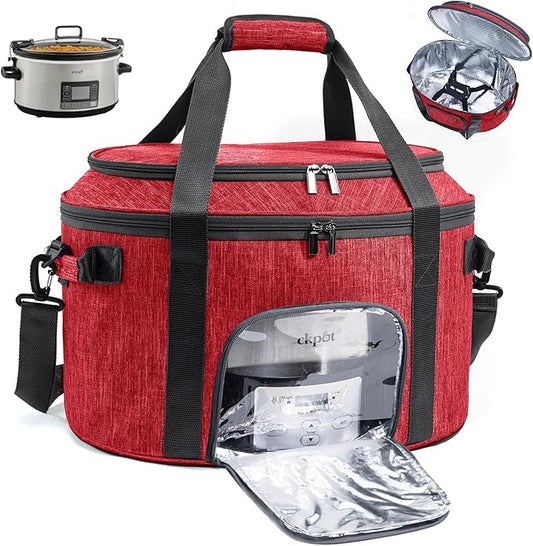 Double-Layer Slow Cooker Carrying Bag for 6-8 Quart CrockPot and Hamlton Beach Slowcooker, Travel Bag with Lid Fastener for Crock-pot, Portable Carrier with See-thought Window(BAG ONLY)