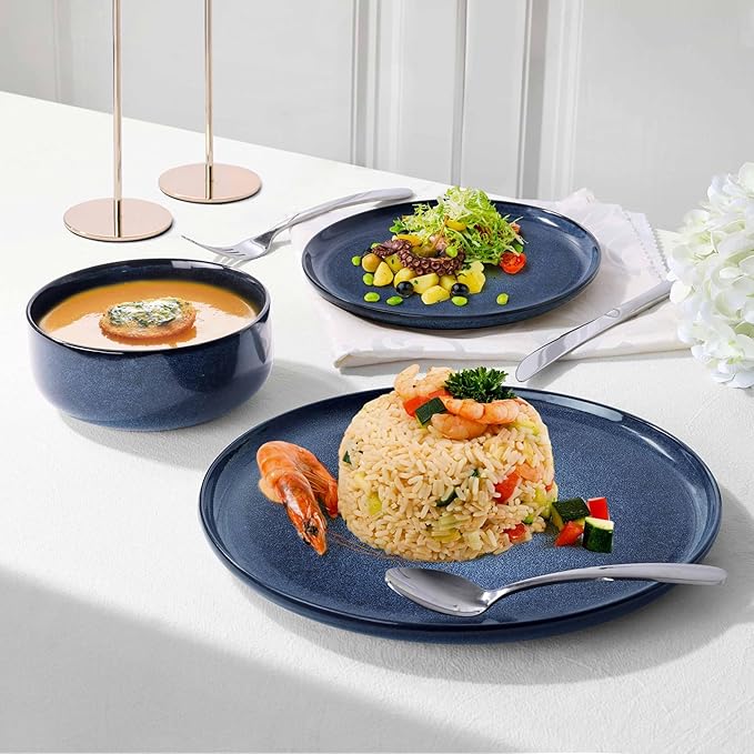 Herogo 18 Pieces Stoneware Dinnerware Sets Service for 6, Dinner Plates and Bowls Sets, Double Reactive Glaze Dishes Set for Kitchen, Scratch Resistant, Microwave & Dishwasher Safe, Starry Blue