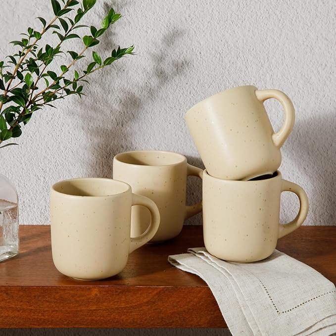 Bloomhouse - Two Time Oprah's Favorite Things Winner - Corsica Clay 4-Piece Mug Set ??Cappuccino Cream Stoneware Coffee & Tea Cups, Durable Ceramic Drinkware