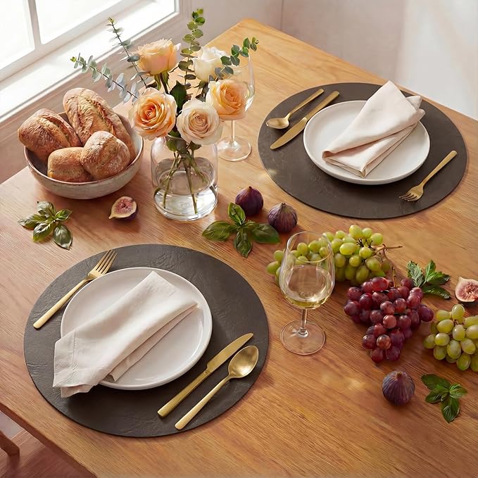 Artoid Mode Coffee Faux Leather Placemats Set of 4, 15 Inch Waterproof Wipeable Heat Resistant Place Mats, Reversible Table Mats for Kitchen Dining Decor