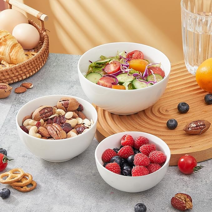 AntoKueh White 4.5in Small Ceramic Bowls, 12 OZ Cereal Bowls Set of 6 for Dessert, Rice, Jello, Pudding, Yogurt, Dishwasher/Microwave safe, Bone China