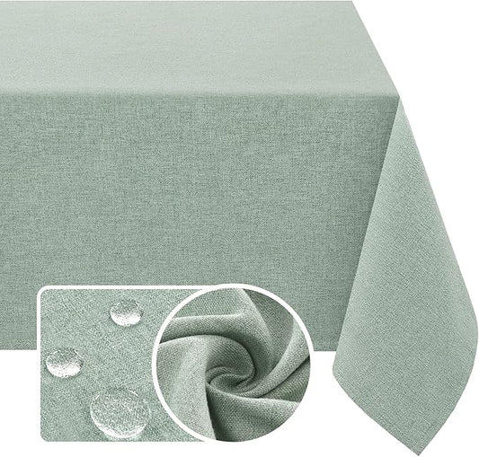 H.VERSAILTEX Linen Textured Tablecloth 54 x 80 Waterproof Decorative Table Cloth Spill-Proof Linen Look Cover for Party Table Extra Soft and Thick Fabric Wrinkle Free, Heather Sage