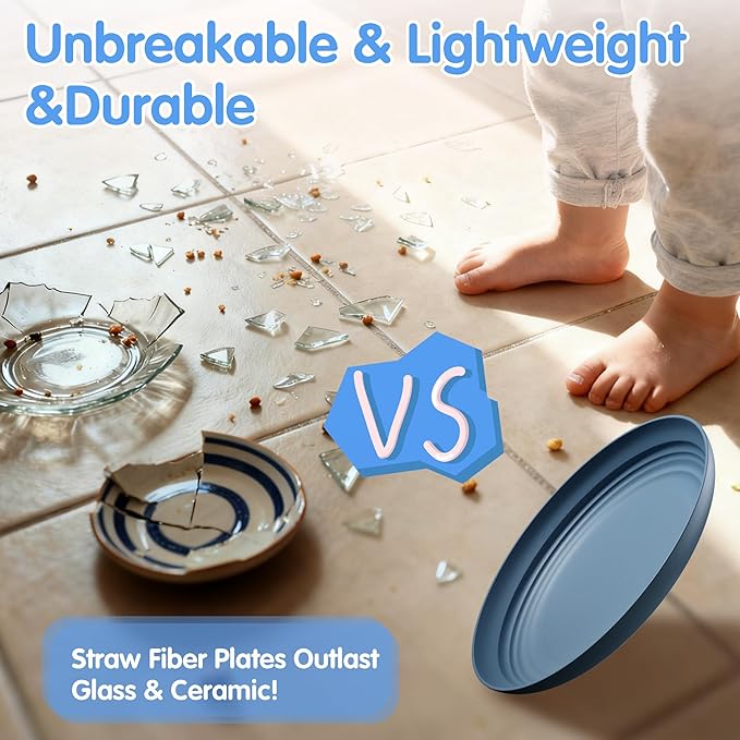 Quatish 10 PCS Unbreakable Reusable Plastic Plates,10 inch Dishwasher & Microwave Safe Dinner Plate, Easy-to-Clean Lightweight,Portable for Kitchen & Picnics Wheat Straw Plates（ Multi-Color）