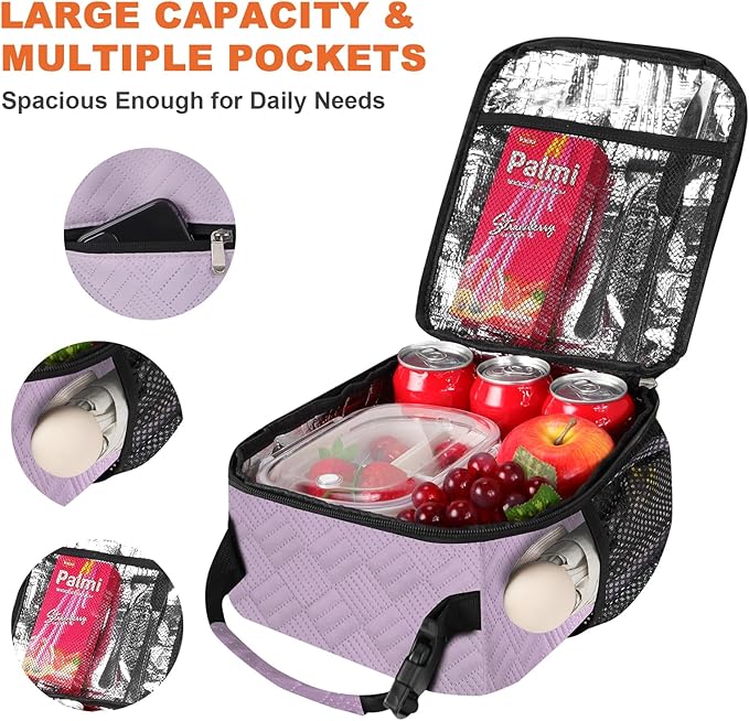 esouler Lunch Box for Men Women Adults Small Insulated lunch Tote Bag for Work Picnic Beach- Freezable Cooler Bag portable Lunch box (Purple)