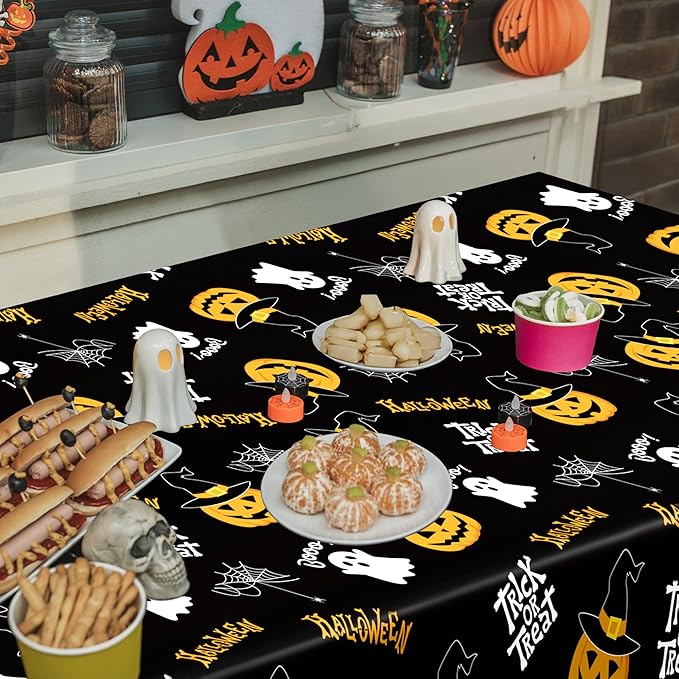 QZYL 2 Pack Halloween Table Cloths, 54 in x 108 in Pumpkin Party Decorations, Purple Black Tablecloth Disposable Plastic Table Cloth Tablecover, Halloween Party Decor Dinnerware Home