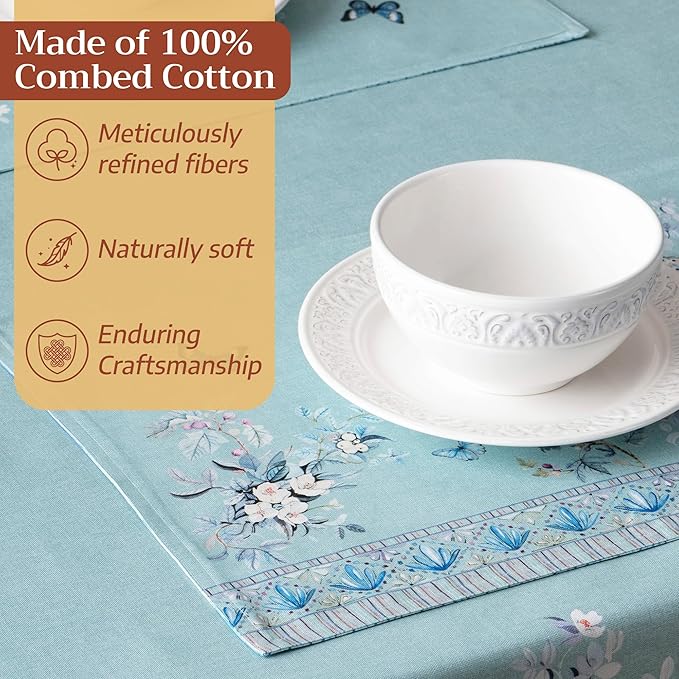 Maison d' Hermine Placemat 100% Combed Cotton Premium Set of 4 Decorative Washable Place Mats Table Cloth Placemat, Dining & Camping - Peacock Utopia - Pastel Turquoise(13"x19")
