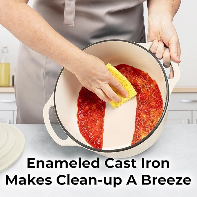 Zulay Kitchen 6 Quart Enameled Cast Iron Dutch Oven Pot with Lid ??Premium Durability & Oven Safe up to 500째F ??Heavy Duty Cookware Perfect for Bread Baking, Stews, Braising & Roasting ??Ivory
